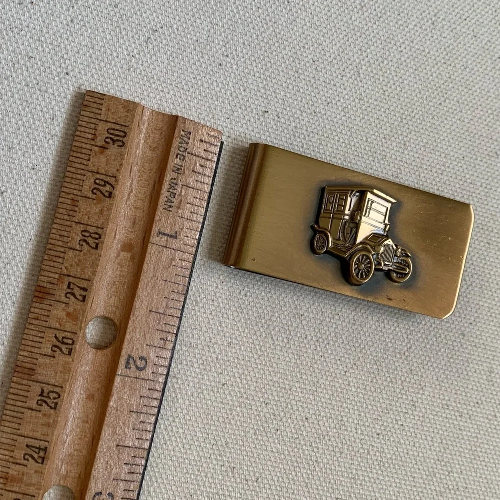 Vintage Brass Money Clip Car Antiqued Natural Valentine’s Metal Gift for Him